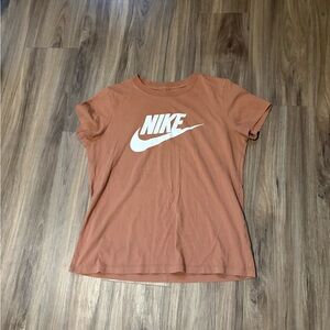 Nike Women's Rust-Orange Crew Neck Tee with White Logo